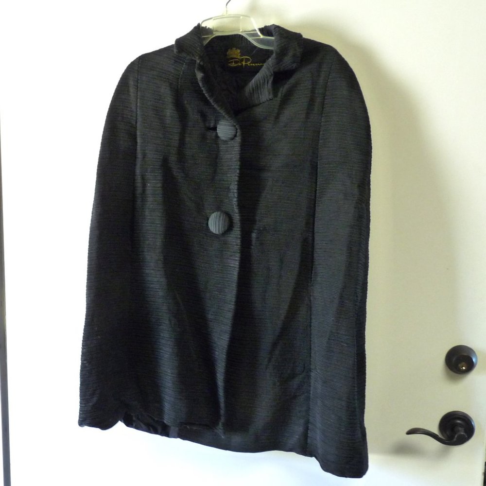 DeRinna vintage designer black silk cape Adolph Blank Paris NY 60's 48 bust
